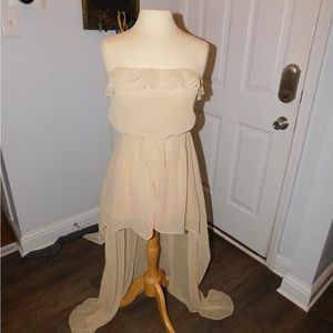 Nude Tan high low strapless chiffon dress shirt